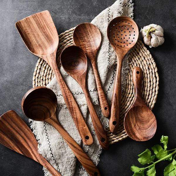 Set di utensili in legno di teak anti-tossine — sconto 50%