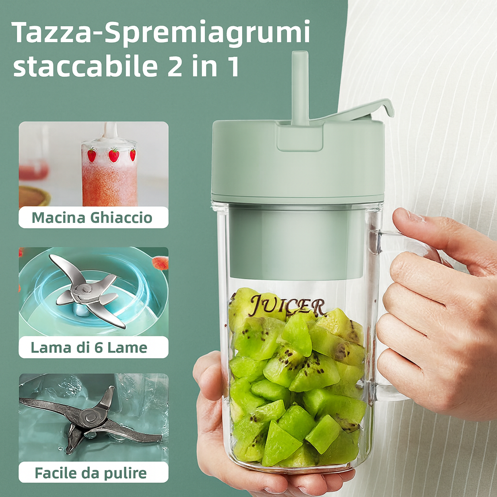 VitaCup™ 2-in-1 — Frullatore Portatile Ricaricabile 340 ml