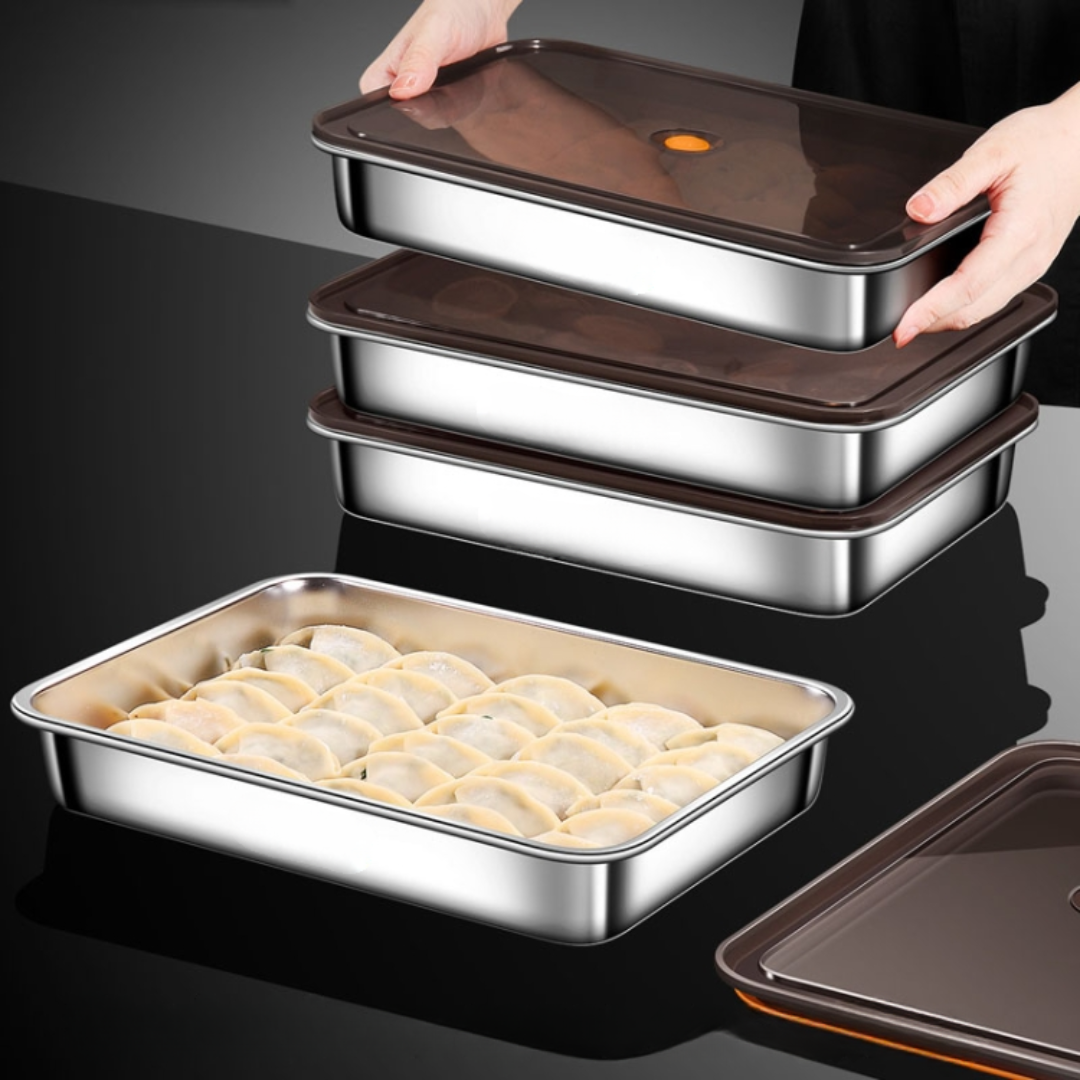 Contenitore per alimenti antibatterico in acciaio inox 304 con coperchio sottovuoto (22,5 x 15 x 6cm)