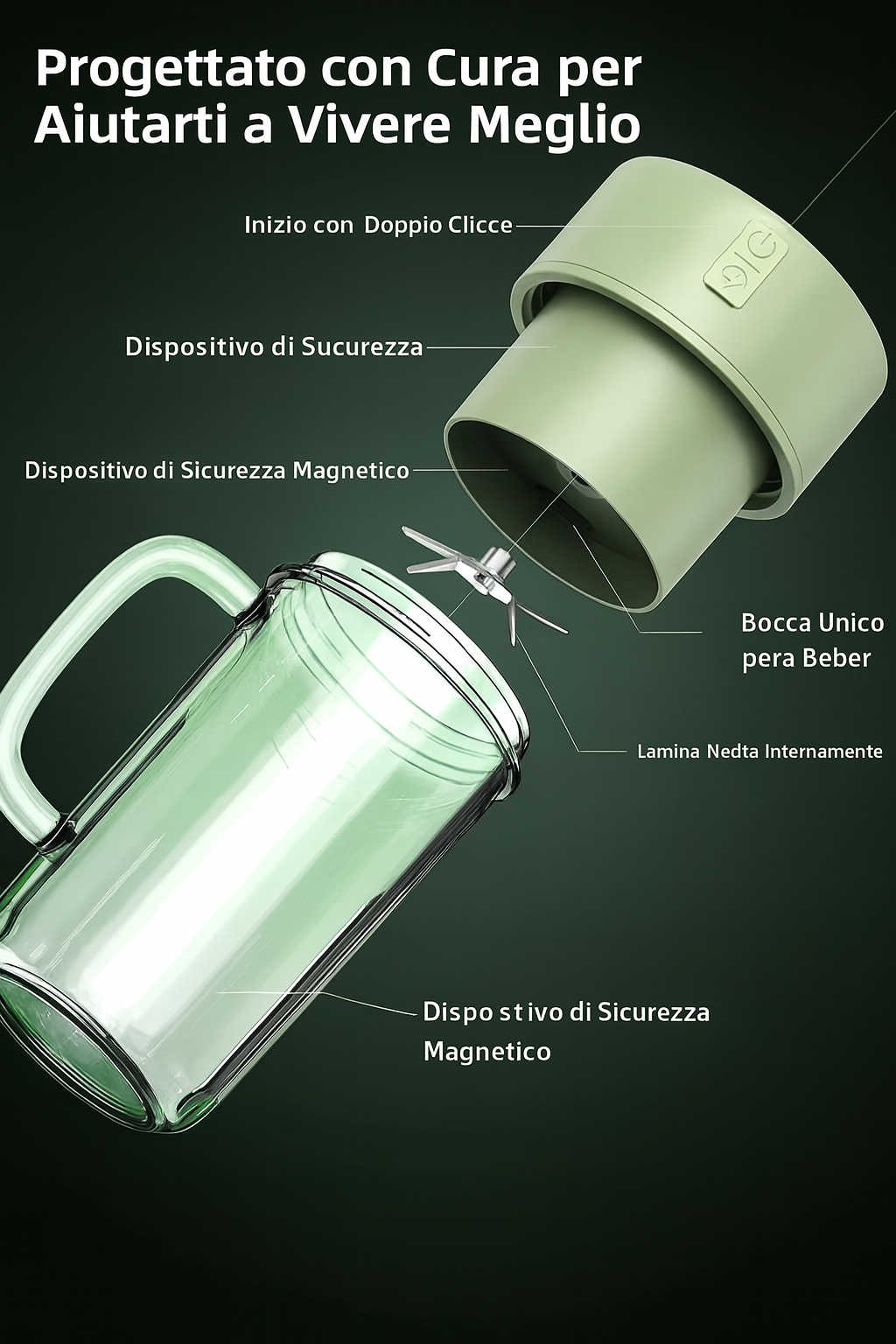 VitaCup™ 2-in-1 — Frullatore Portatile Ricaricabile 340 ml