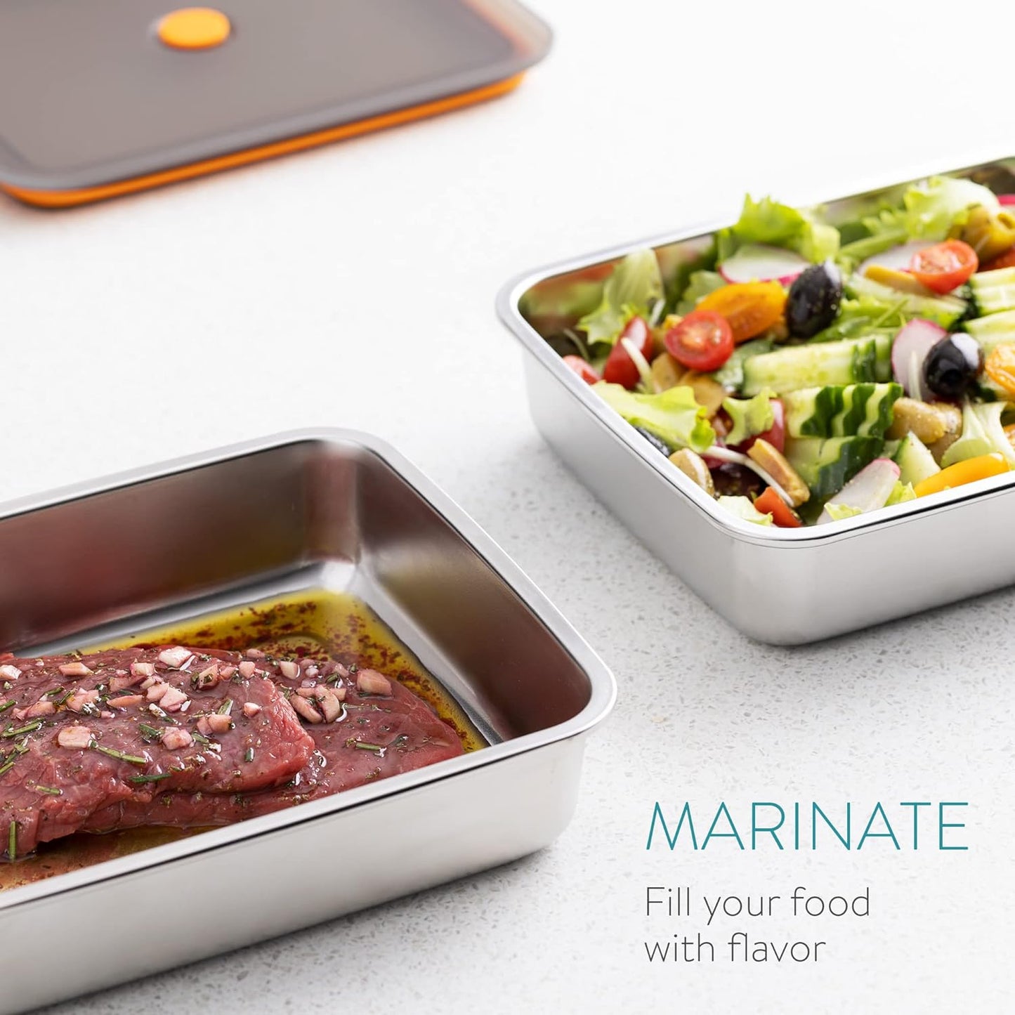 Contenitore per alimenti antibatterico in acciaio inox 304 con coperchio sottovuoto (22,5 x 15 x 6cm)