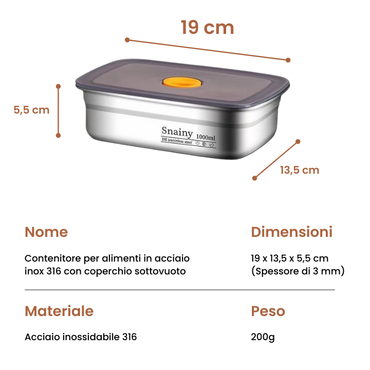 🇮🇹 (Prendi 6 + 3 gratis) Scatola ermetica in acciaio inox tedesco 316 per conservare gli alimenti