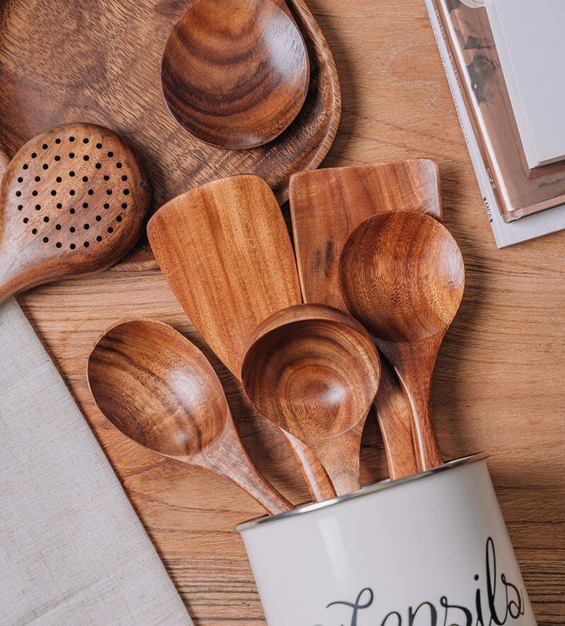 Set di utensili in legno di teak anti-tossine — sconto 50%