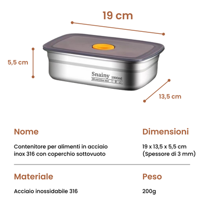 🇮🇹 (Prendi 6 + 3 gratis) Scatola ermetica in acciaio inox tedesco 316 per conservare gli alimenti